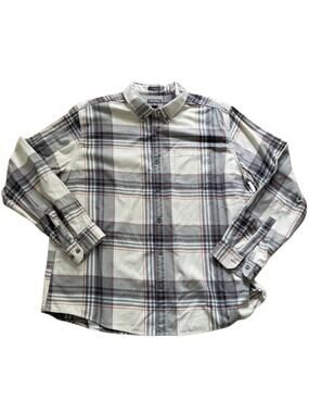 Eddie Bauer XXL Plaid Button-Down Shirt in White, Gray/ Burgundy Casual # 0005